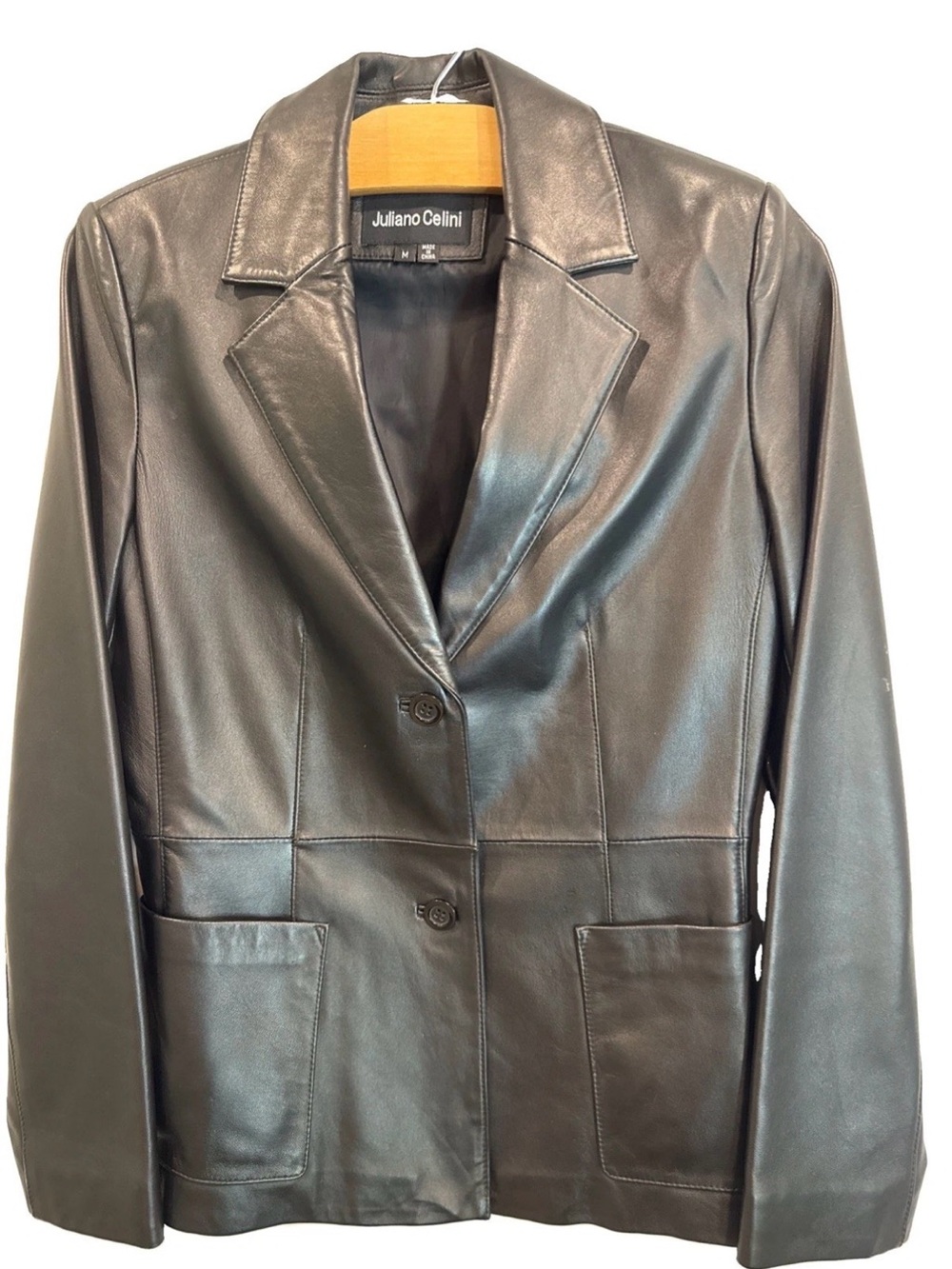 Juliano Celini Vintage Fitted Black Leather Blazer Pristine